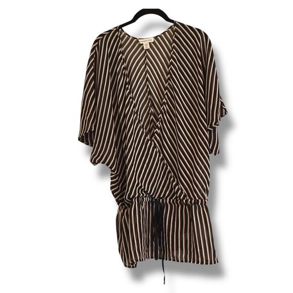 Coldwater Creek Sheer V Neck Wrap Top Stripe Drawstring Blouse 2X - Picture 1 of 9